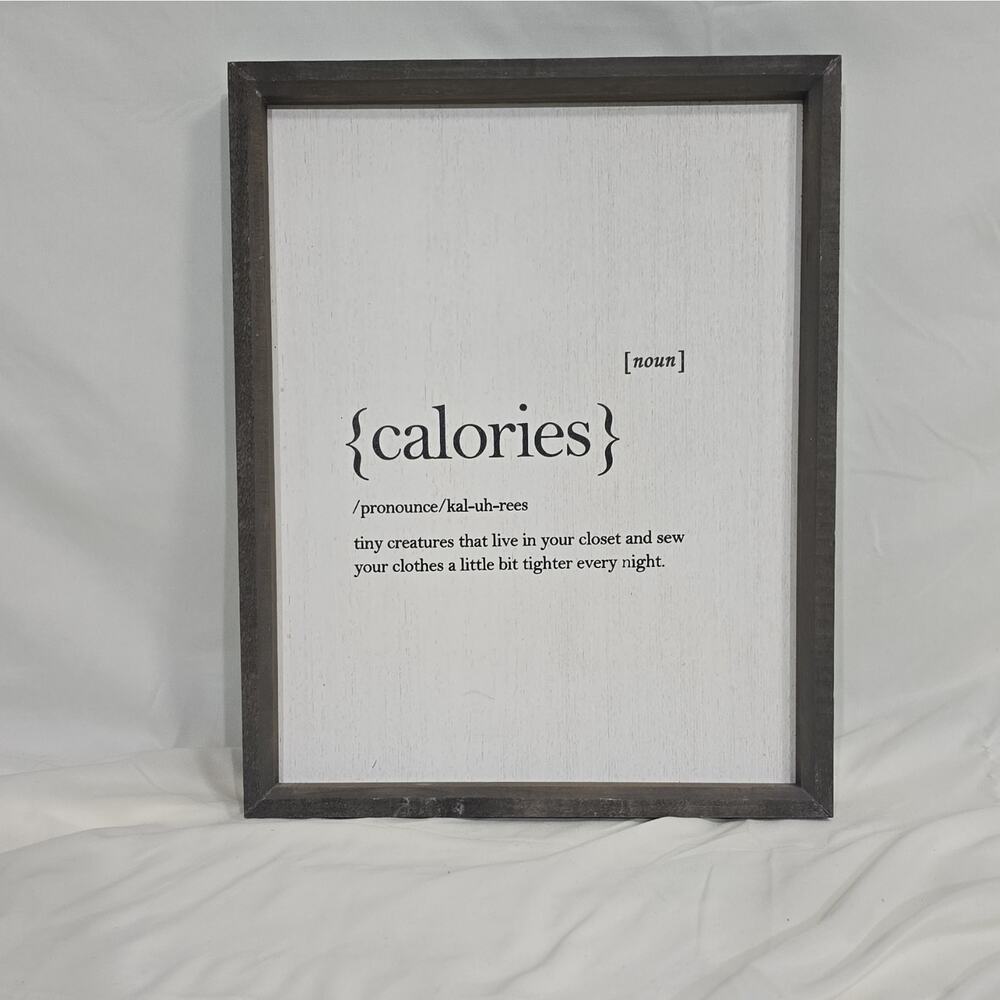 Rustic Framed Wood Wall Sign"{calories}" Definition Typography White Black